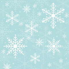 Christmas background with snowflakes. Blue christmas card with white snowflakes