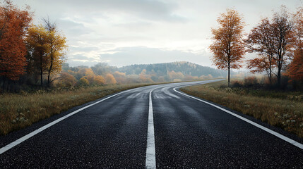 Fototapeta premium Vibrant Autumn Leaves on a Scenic Asphalt Road
