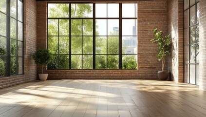 Spacious Loft with Large Windows and Brick Wall