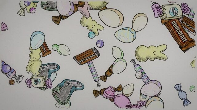 Hand Drawn Sketched Easter Candy Raining Down