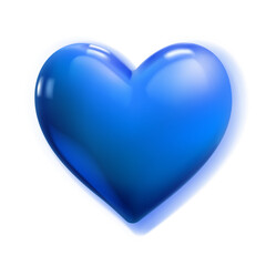 Large beautiful blue heart with glares and soft shadow, isolated on white background