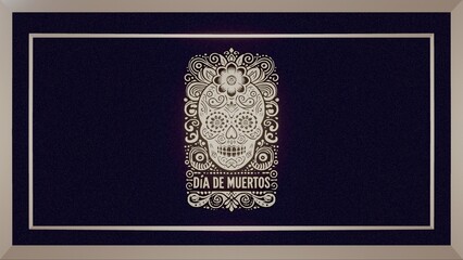 3D Ornamental Card Día de Muertos Skull in Vintage Style