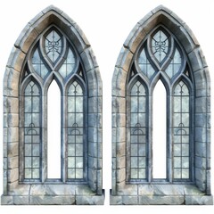 Fototapeta premium Intricately designed medieval arched windows, rendered in an isolated PNG format with a transparent