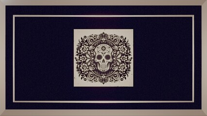 3D Ornamental Card Día de Muertos Skull in Vintage Style