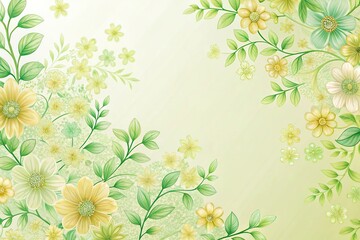 Fototapeta premium Delicate floral patterns in pastel yellow and green background