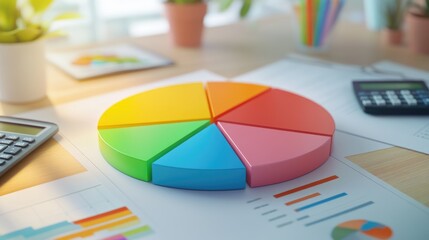 Colorful Pie Chart on Desktop with Business Documents
