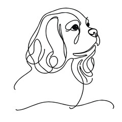 A simple continuous line drawing of a dog of the breed Cavalier King Charles Spaniel. The artwork is minimalistic, capturing the essence of the object with a single unbroken line