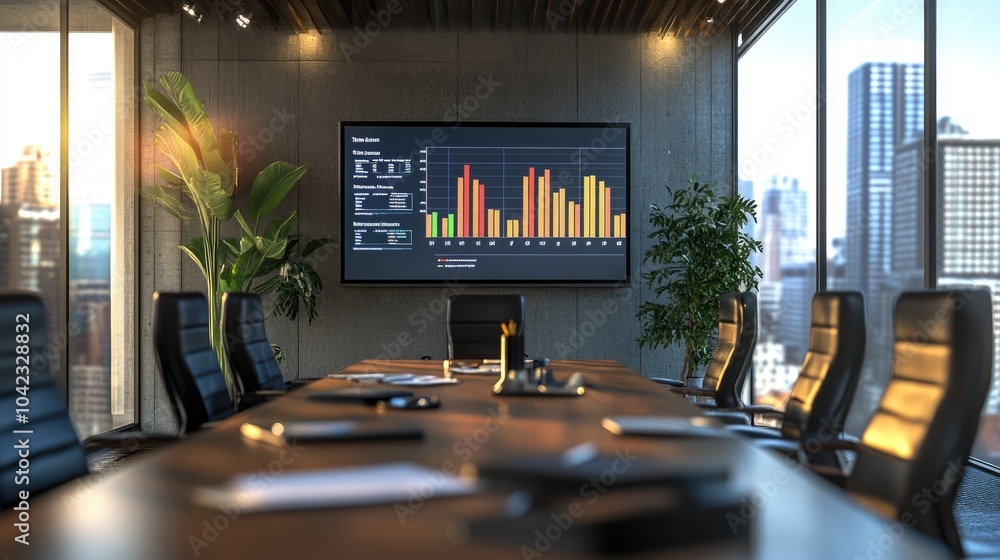 Poster modern conference room with data visualization display