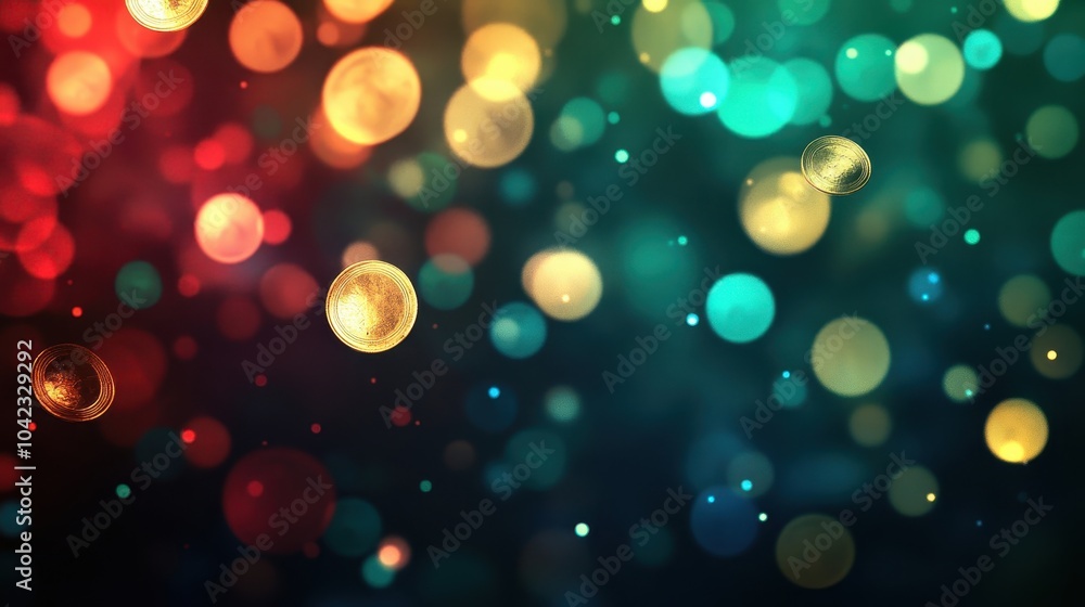 Canvas Prints shiny gold coins and gems float over a dark background in this retro wallpaper