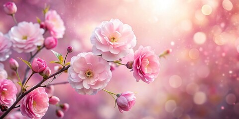 Fototapeta premium Delicate pink flowers with a mystical glow in asymmetrical arrangement