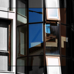 Fototapeta premium Cornice bianco e nero con interno a colori di una facciata di edificio moderno