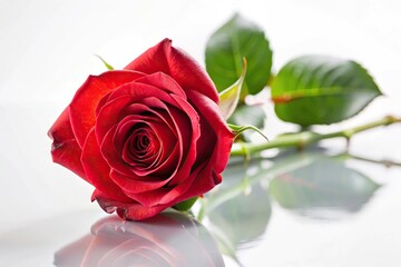 Delicate red rose on white background