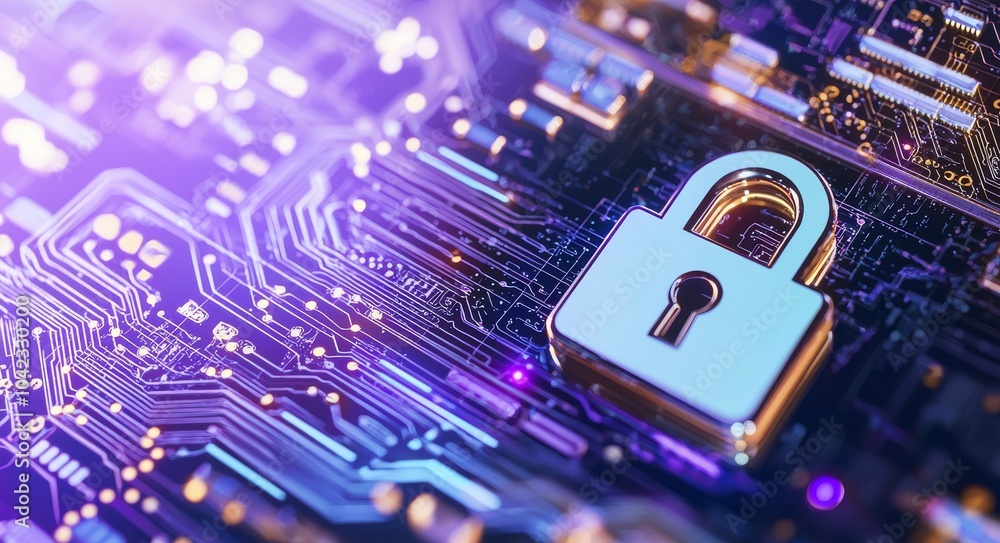 Poster digital padlock icon, cyber security technology network and data protection technology on a virtual 