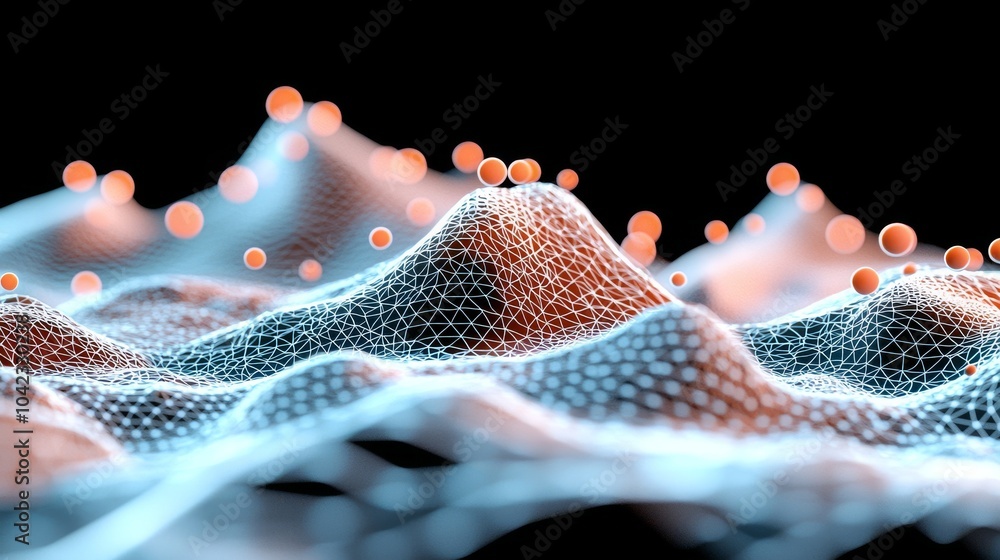 Poster this is an abstract digital graphic background for technical processes, neural networks, digital dat