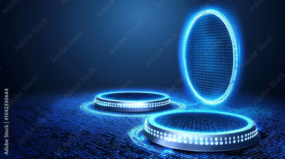 Poster data science, data mining, business analytics, automation. glowing particles abstract futuristic ill
