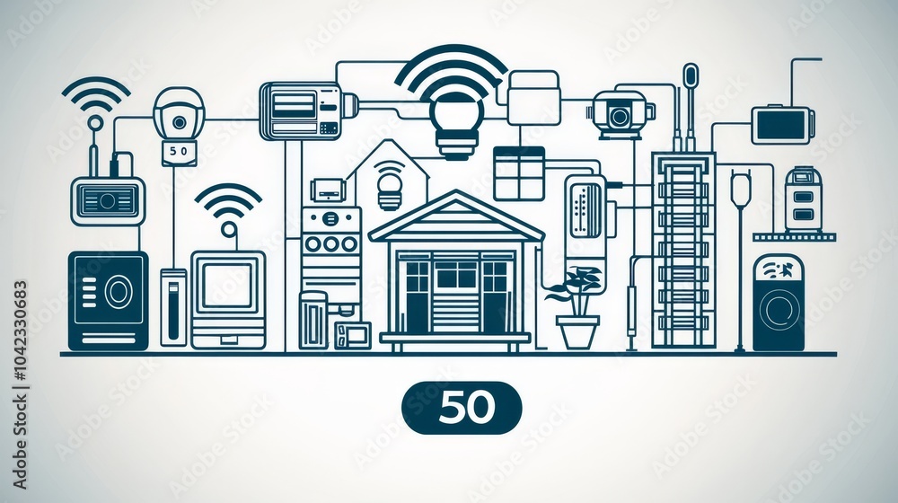 Poster there are 50 smart home outline icons in this set. they include remotely controlled household items,