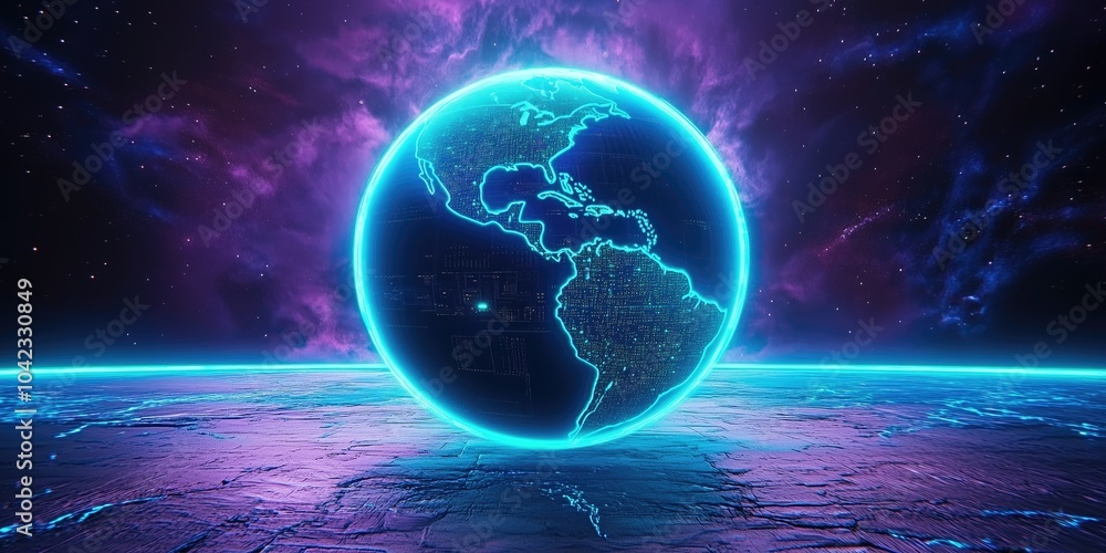 Aufkleber futuristic digital globe with data visualization, cyber security theme, global connectivity for mode