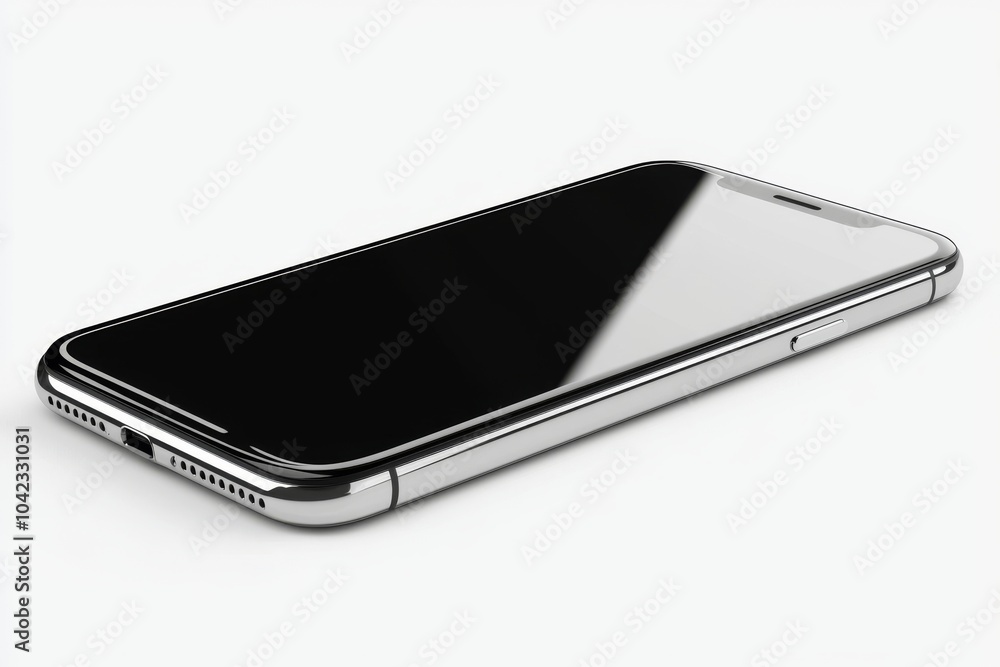 Poster black smartphone mockup blank screen isolated with clipping path on transparent background.