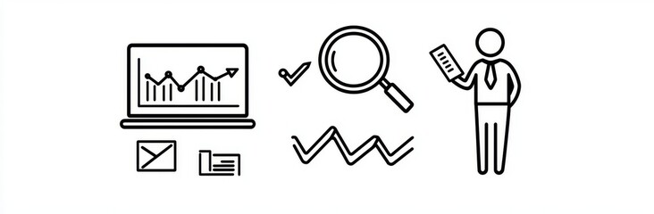 In this set, you will find data analytics thin line icons. Statistical science data information. There is a financial profit graph, database, statistics, chart, presentation, results.