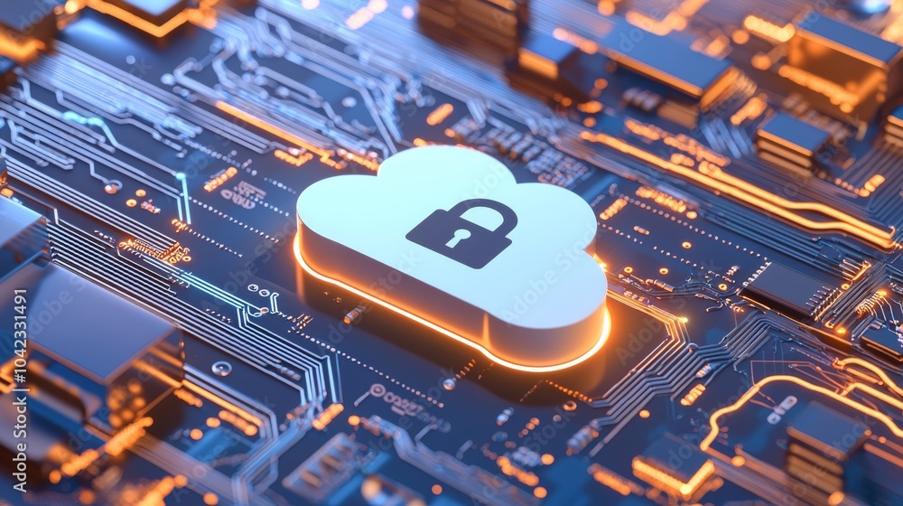 Poster a stylized cloud icon with a padlock symbol representing data protection and cybersecurity in cloud 