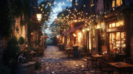 Enchanted Night in a Charming Cobblestone Alley