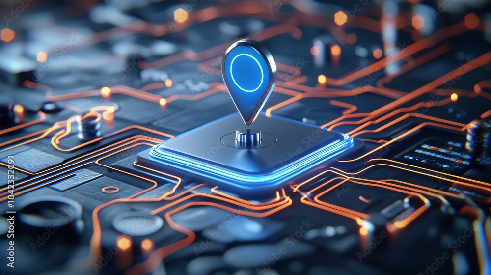 Poster glowing network and location pins on a futuristic map