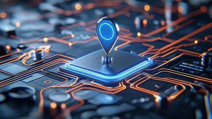 Glowing network and location pins on a futuristic map