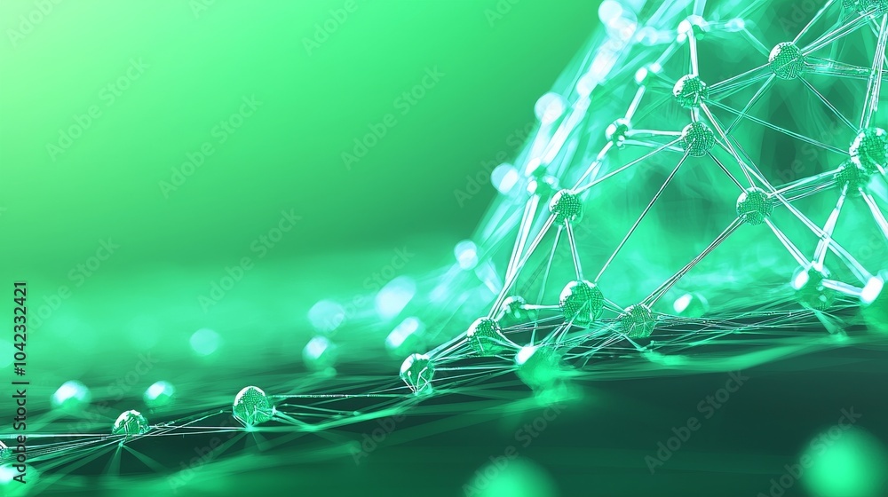 Poster an abstract geometric pattern created by glowing blue lines and nodes. a dark blue background with h