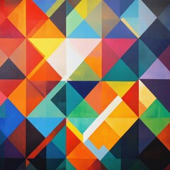 The artwork displays an intricate composition of colorful triangles, creating a vibrant and dynamic geometric abstraction. Generative AI