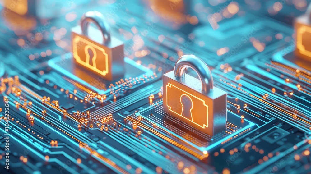 Poster keeping digital data safe on circuit boards through cyber security locks