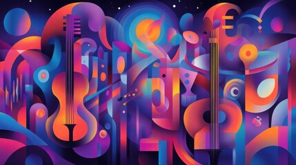 Abstract musical instrument composition with bold colors for modern art design