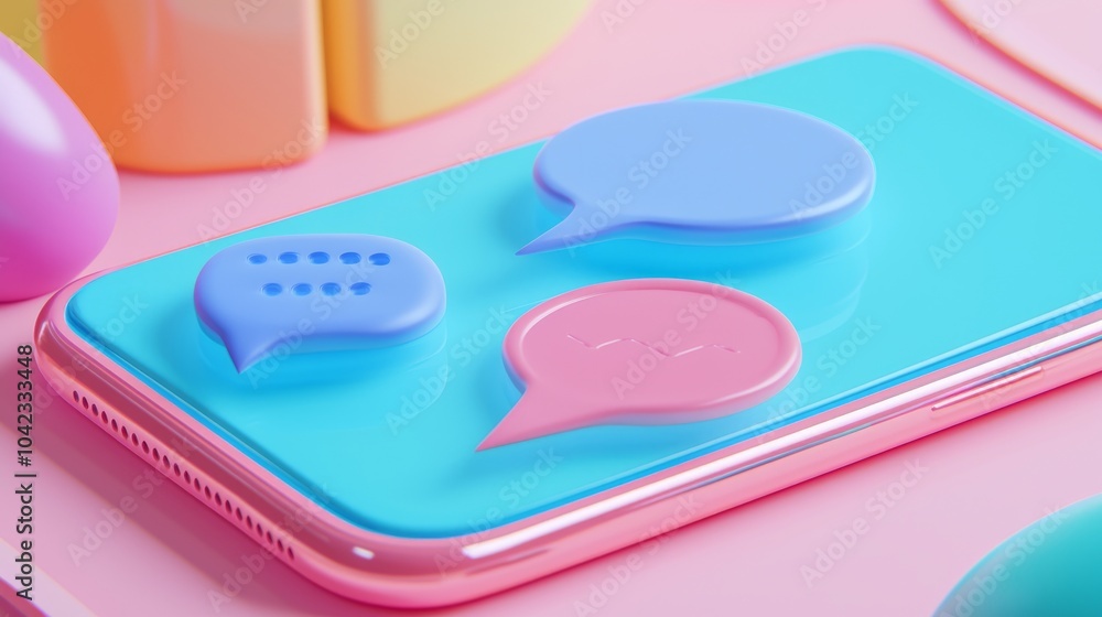 Poster an image of a smartphone with a chatting bubble on a social media application. user interface for a 