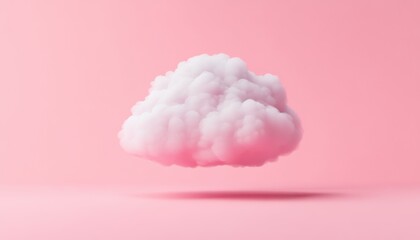 A fluffy pink cloud floating against a pastel pink background, creating a dreamy and whimsical atmosphere. Cloud technology and data storage concepts.