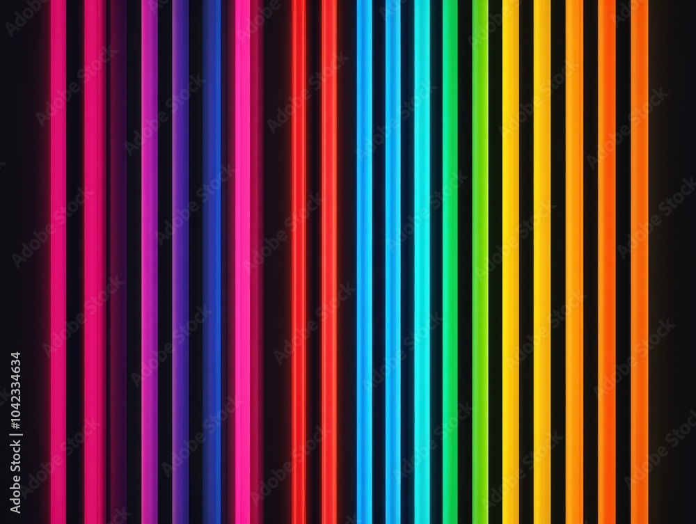 Poster Colorful vertical stripes creating a vibrant and dynamic pattern on a dark background.