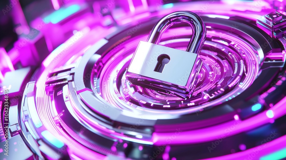 Aufkleber The lock icon symbolizes cyber security for digital data networks. Fast connection data analysis. Technology data network conveying connectivity.