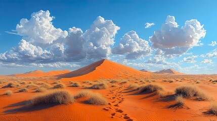 Fototapeta premium Red Sand Dunes Under a Blue Sky - Namibia Landscape Photography