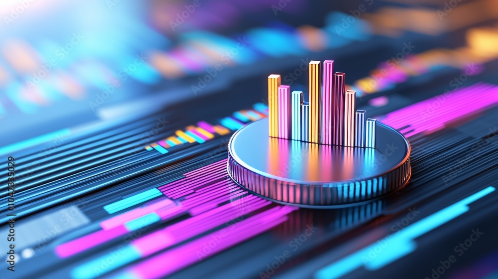 Poster dark background with glowing graphs and analytics