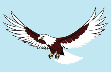 Obraz premium Bald eagle flying draw and paint on white background vector illustration.
