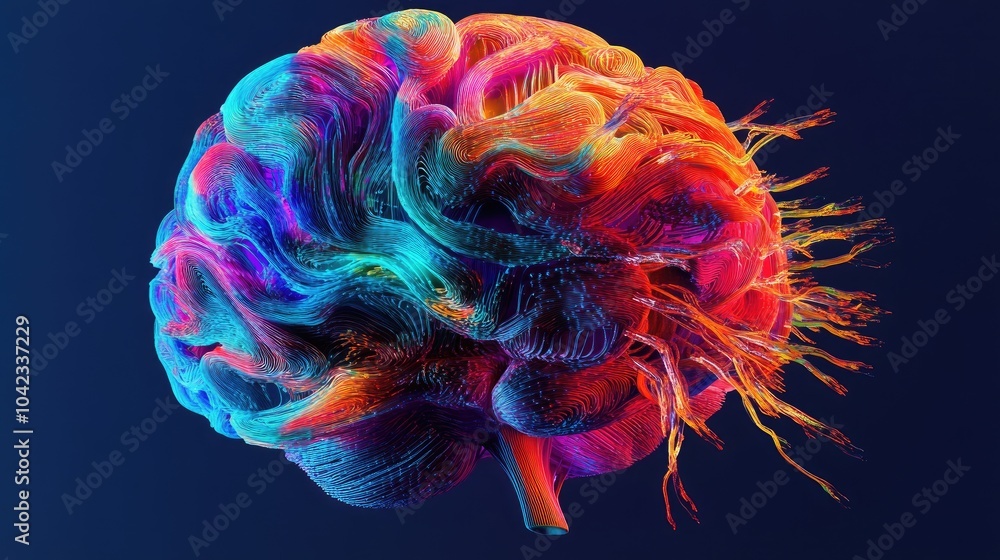 Poster colorful abstract brain with dynamic patterns