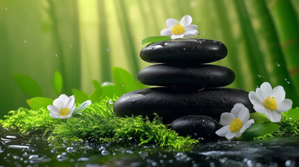 spa still life with stones and flower