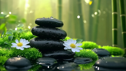 spa still life with stones and flower