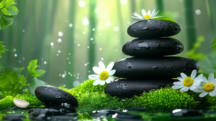 spa still life with stones and flower