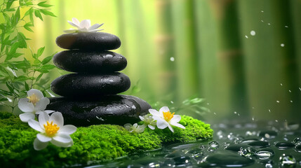 spa still life with stones and flower