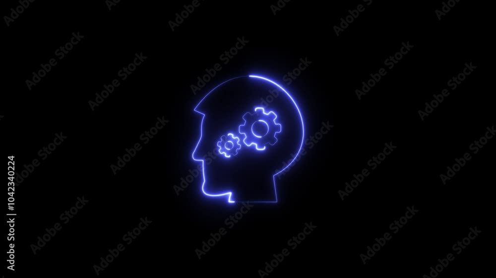 Poster neon brain icon animation. glowing neon complicated brain . digital brain power icon animation