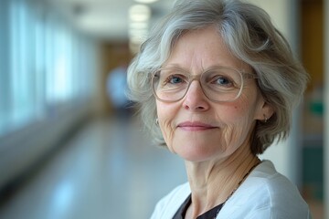 A retired woman volunteering at a local hospital, providing support to patients and families, and finding fulfillment in helping others 2