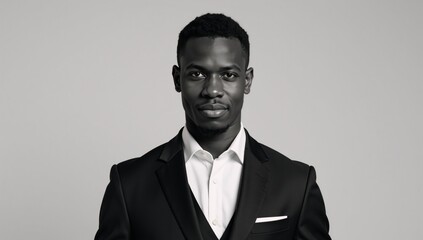 A young African-American professional exhibits a thoughtful demeanor while dressed smartly for business attire