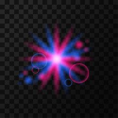 Shine coloring pink and blue bright light effect with rays and highlight glitter
