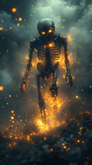 Fototapeta premium A skeleton piloting a massive mech, its bony fingers gripping the controls.