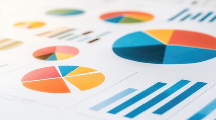 Vibrant charts display essential data, featuring various pie sizes and colorful segments that highlight important business trends and performance indicators