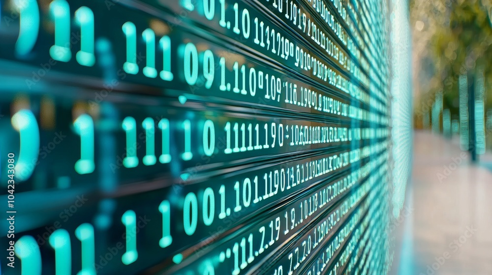 Poster screen with hexadecimal information and padlock symbol representing data encryption